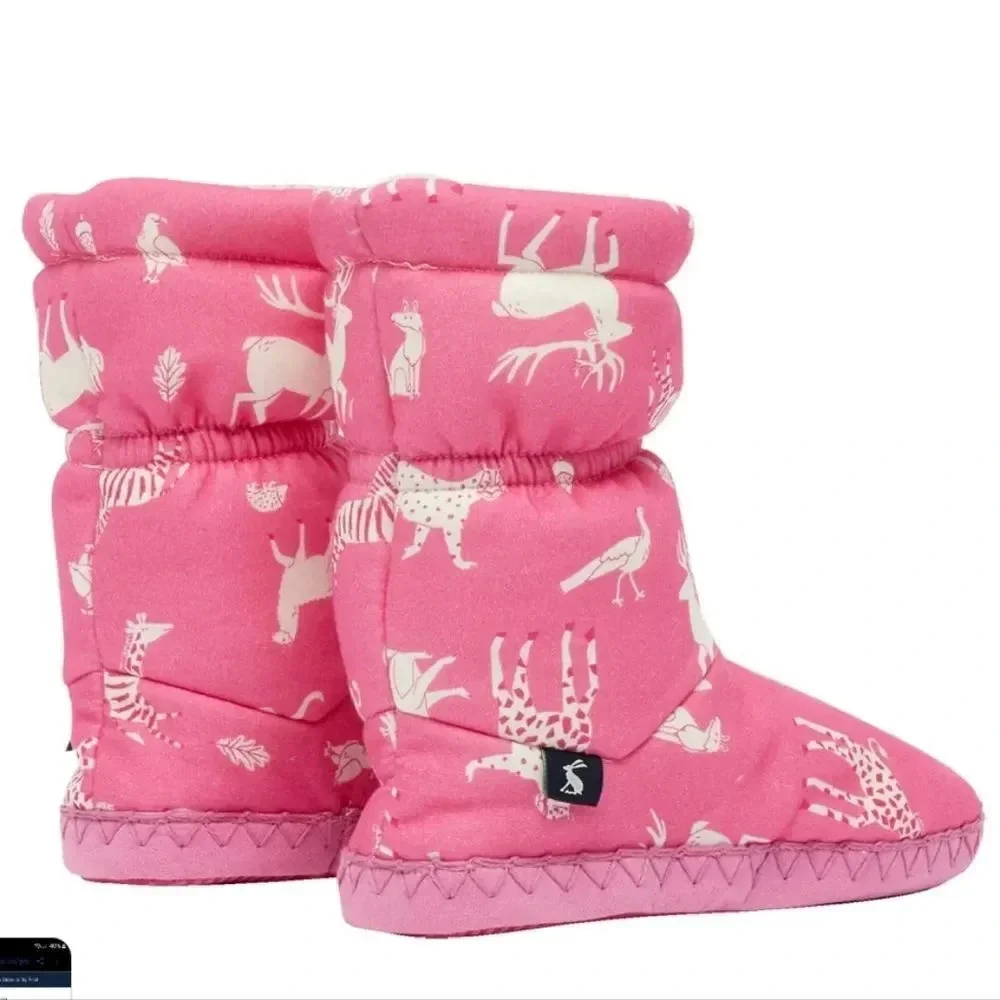 Joules Girls pink animal print Padabout Slipper Sock size xlarge 4-5